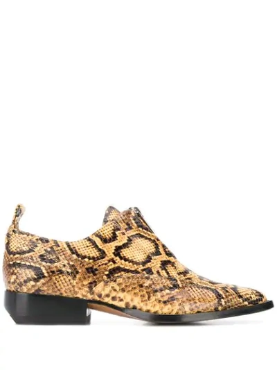 Shop Chloé Python Print Leather Loafers In Yellow