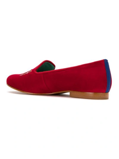 Shop Blue Bird Shoes Embroidered Velvet Wild Loafers In Red