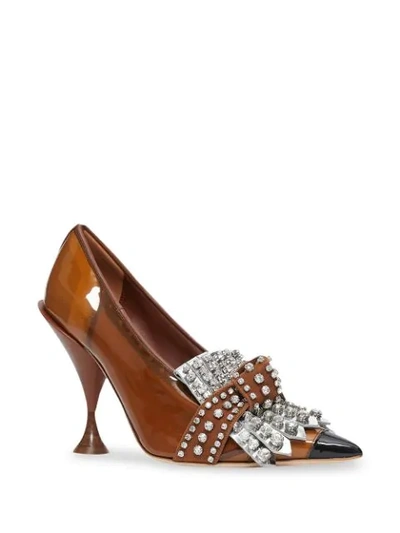 Shop Burberry Crystal-embellished Fringed Pumps In Brown