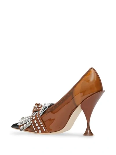 Shop Burberry Crystal-embellished Fringed Pumps In Brown