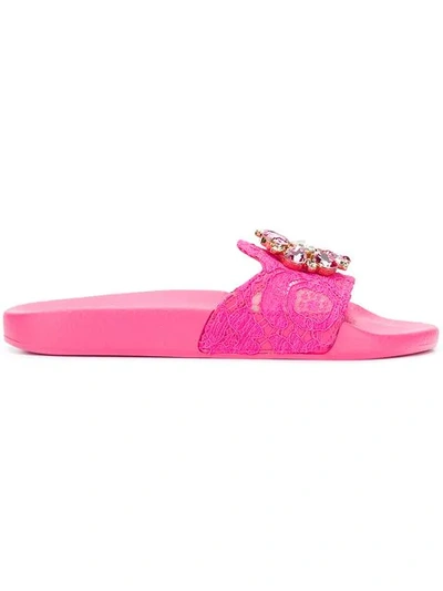 Shop Dolce & Gabbana Embellished Slides In Pink