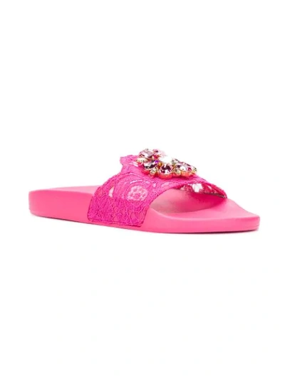 Shop Dolce & Gabbana Embellished Slides In Pink