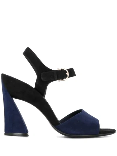 Shop Ferragamo Sculpted Heel Ankle Strap Sandals In Black