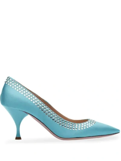 Shop Miu Miu Crystal-embellished 75mm Pumps In Blue