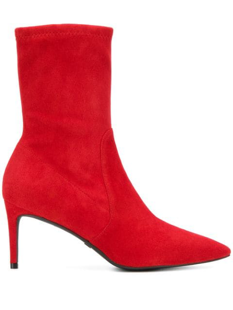 red mid heel ankle boots