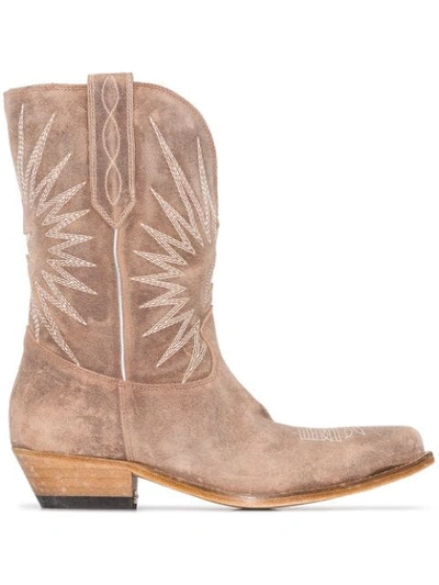 Shop Golden Goose Wish Star Cowboy Boots In Neutrals