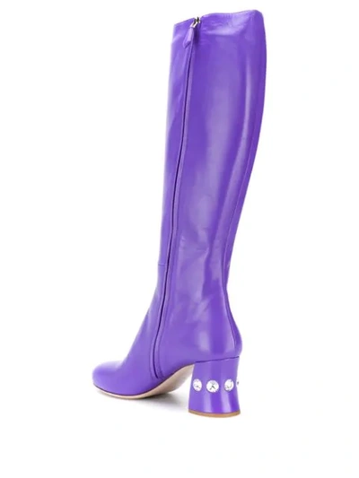 Shop Miu Miu Embellished Heel 65 Boots In Purple