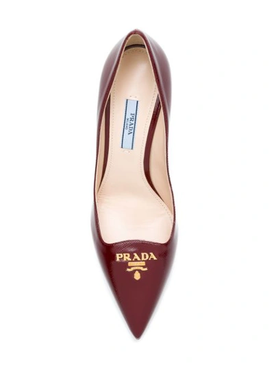 Shop Prada Saffiano Logo Pumps - Red