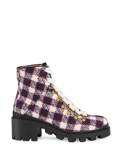 Shop Gucci Tweed Boots In Blue