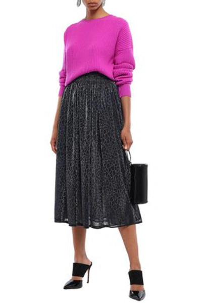 Christopher Kane Iridescent Leopard-print Stretch-jersey Midi Skirt In Navy
