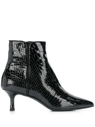 Shop Albano Croco Embossed Boots In Black