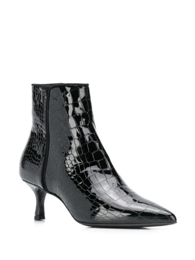 Shop Albano Croco Embossed Boots In Black