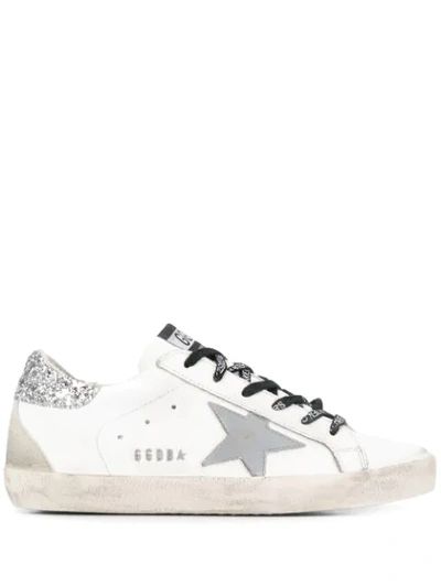 Shop Golden Goose Superstar Glittered-star Sneakers In White