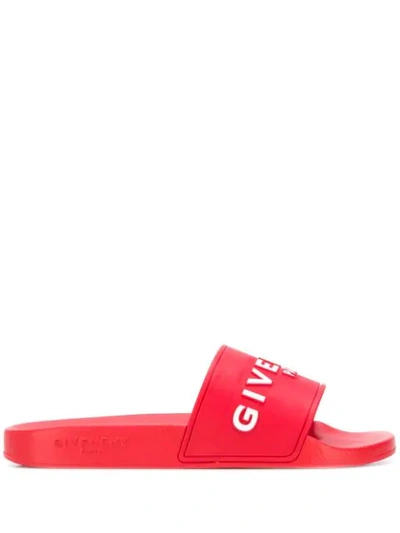 Shop Givenchy Logo Slides In Red