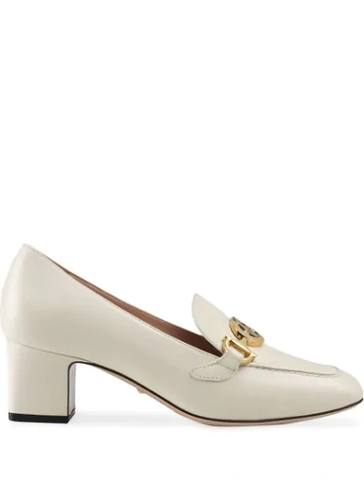 Shop Gucci Zumi Block Heel Loafers In White