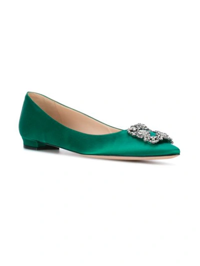 Shop Manolo Blahnik Hangisi Ballerinas In Green