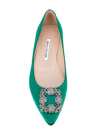 Shop Manolo Blahnik Hangisi Ballerinas In Green