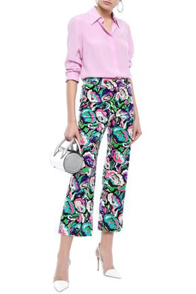 Shop Emilio Pucci Printed Cotton-blend Velvet Kick-flare Pants In Green