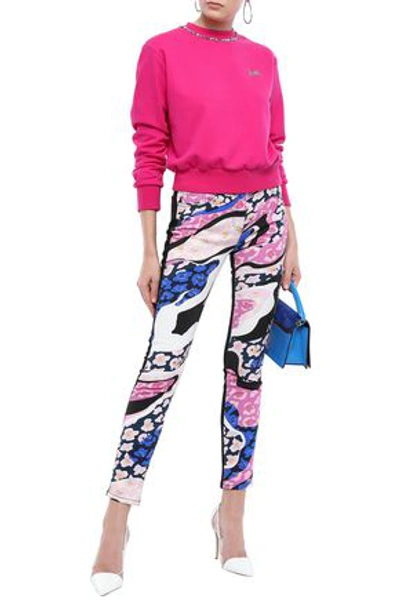 Shop Emilio Pucci Woman Appliquéd French Cotton-terry Sweatshirt Fuchsia