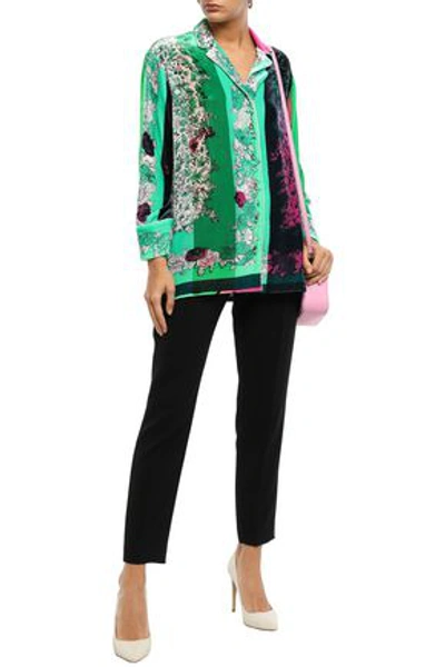 Shop Emilio Pucci Floral-print Velvet Shirt In Bright Green