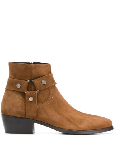 Shop Albano Strap-embellished Ankle Boots In Cam Cuoio