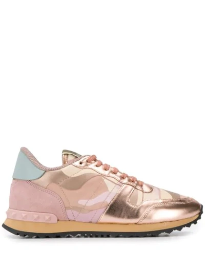 Shop Valentino Rockstud Camouflage Sneakers In Pink