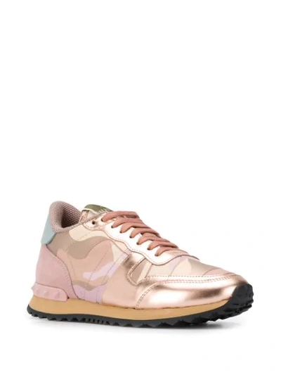 Shop Valentino Rockstud Camouflage Sneakers In Pink