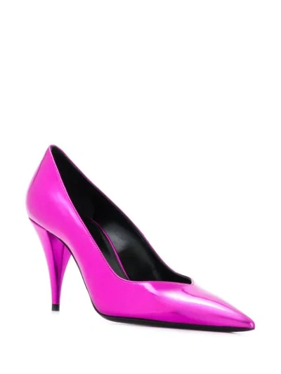 Shop Saint Laurent Metallic Sheen Pointed Toe Pumps In 5514 Pink Metal