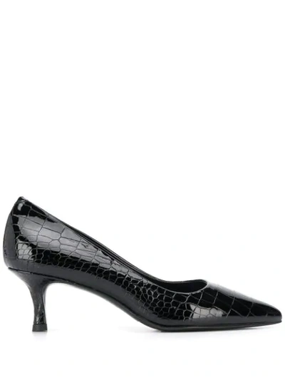 Shop Albano Croco Embossed Pumps In Black