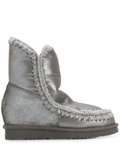 Shop Mou Eskimo Wedge Knitted Boots In Grey