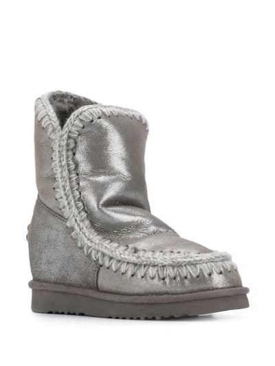 Shop Mou Eskimo Wedge Knitted Boots In Grey