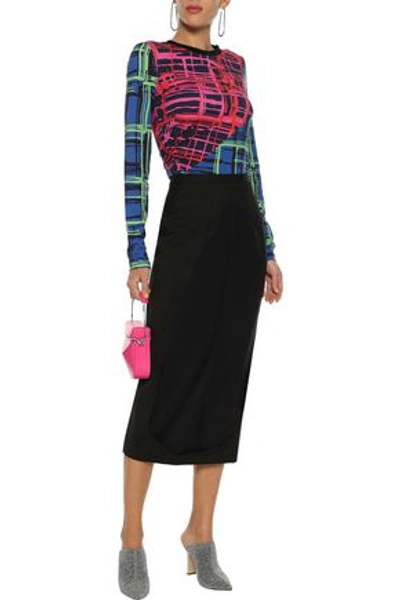 Shop House Of Holland Ruched Paneled Printed Jersey Top In Multicolor