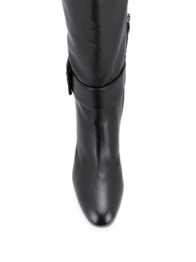 Shop Sergio Rossi Knee High Buckle Boots In Black