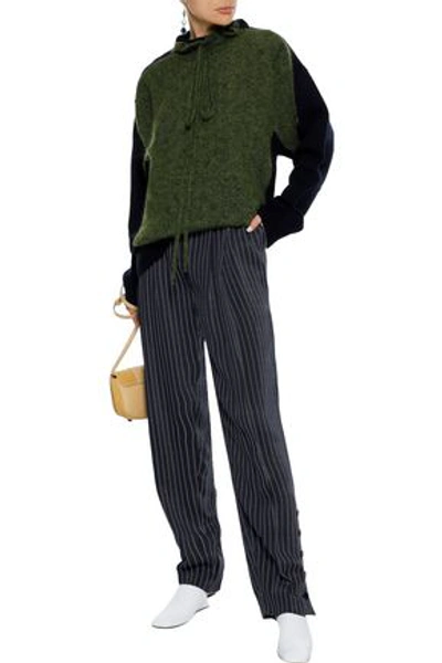 Shop Jw Anderson Ruffle-trimmed Merino Wool-blend Bouclé Sweater In Sage Green