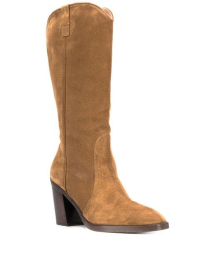 Shop Stuart Weitzman Cheska Calf Boots In Brown