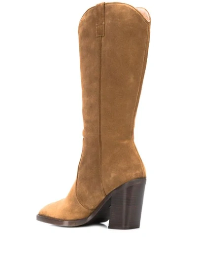 Shop Stuart Weitzman Cheska Calf Boots In Brown