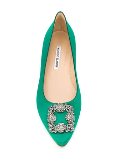 Shop Manolo Blahnik Hangisi Ballerina Shoes In Bright Green
