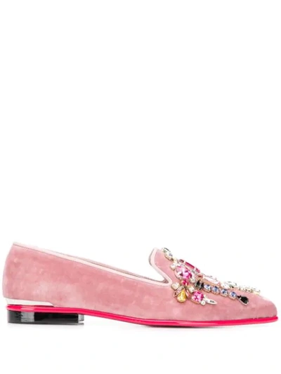 Shop Alexander Mcqueen Crystal-embellished Slippers In Pink