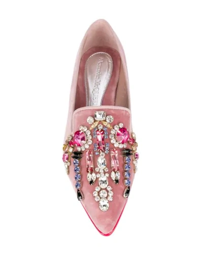 Shop Alexander Mcqueen Crystal-embellished Slippers In Pink