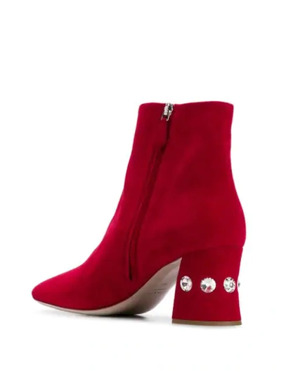 Shop Miu Miu Crystal Embellished Boots In F0e06 Cherry Red