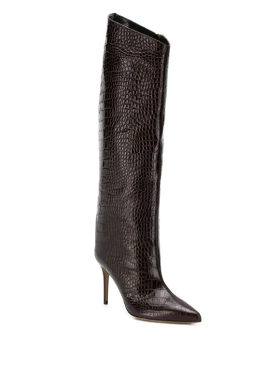 Shop Alexandre Vauthier Alex Crocodile-embossed Boots In Brown