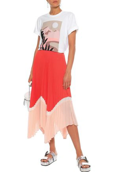 Shop Markus Lupfer Cloe Pleated Color-block Crepe De Chine Skirt In Red