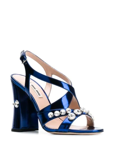 Shop Miu Miu Embellished Block Heel Sandals In F0215