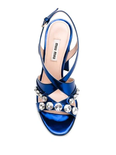 Shop Miu Miu Embellished Block Heel Sandals In F0215