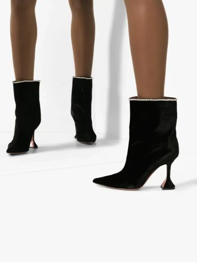 Shop Amina Muaddi Mia Embellished Ankle Boots In Black