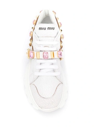 Shop Miu Miu Embellished Strap Chunky Sneakers In White