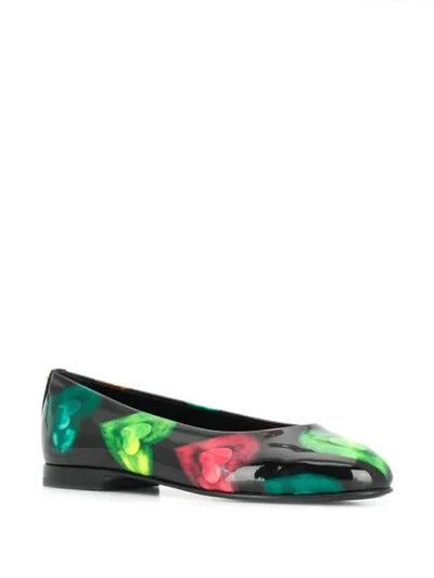 Shop Versace Heart Print Ballerinas In Black