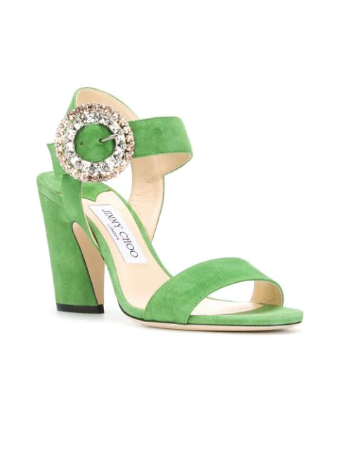 Jimmy Choo Mischa 85 Lime Suede Slingback Sandals With Crystal Buckle In  Green | ModeSens
