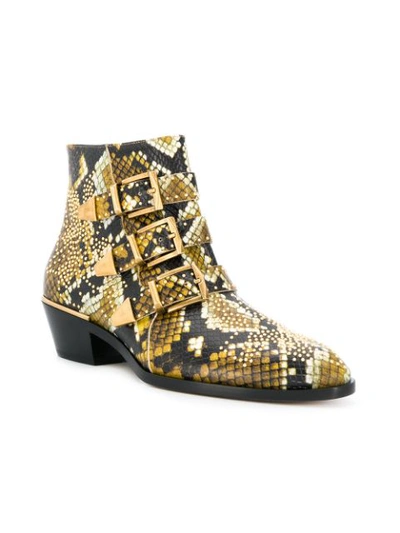 Chloé Yellow And Black Susanna 30 Python Print Leather Boots In Black