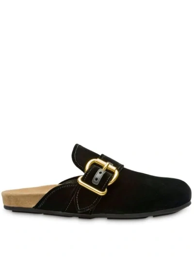 Shop Prada Buckled Slippers - Black